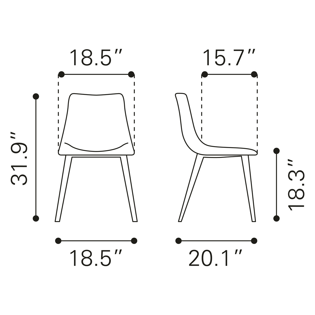 ZUO Daniel Dining Chair (Set Of 2) - Gray/Black