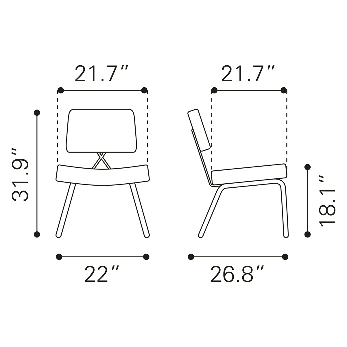 ZUO Nicole Dining Chair (Set Of 2) - Blue/Gold