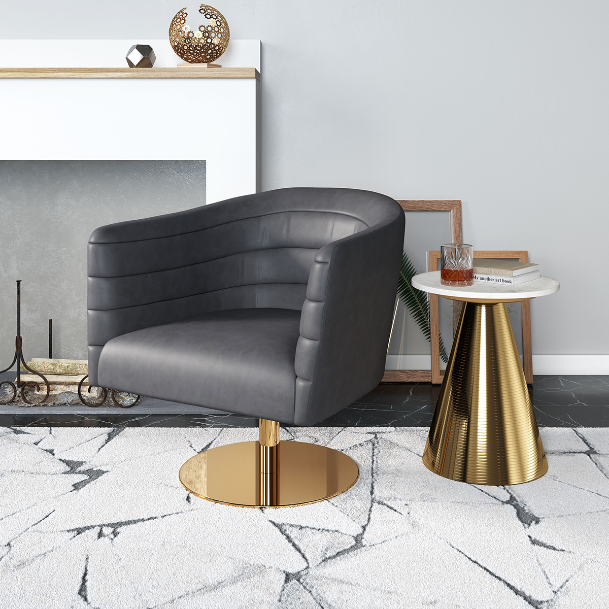 ZUO™ Justin Accent Chair - Gray/Gold