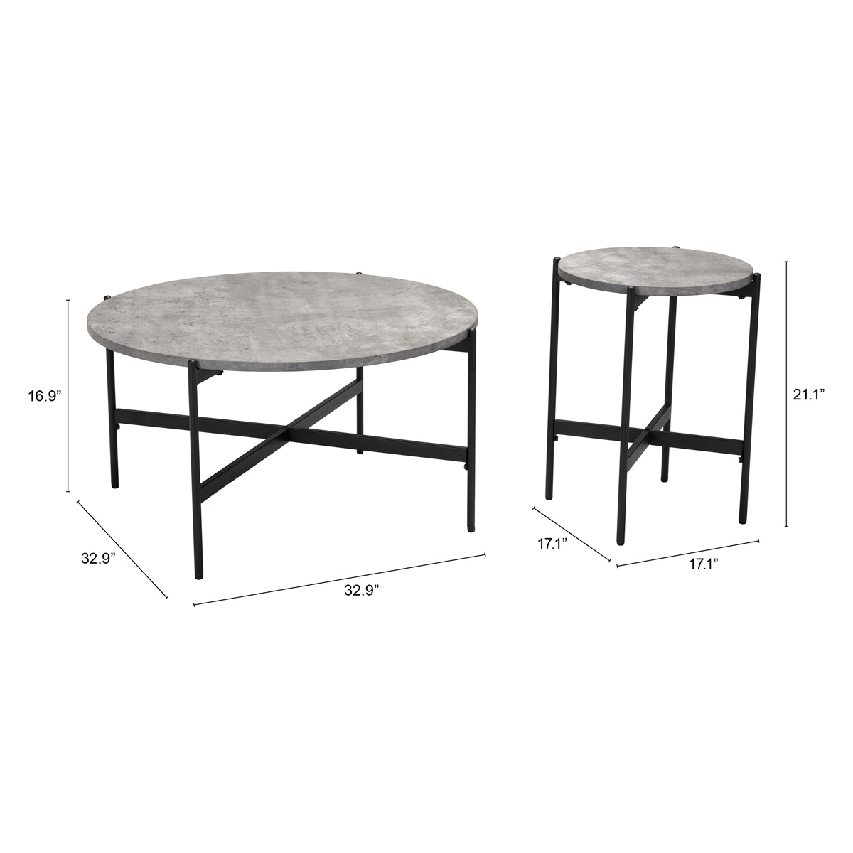 ZUO - Malo Coffee Table Set in Gray/Matte Black