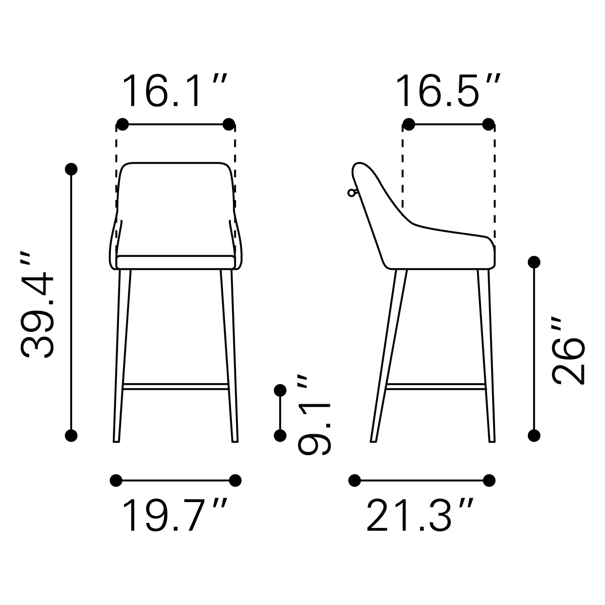 ZUO Madelaine Counter Chair - White/Gold