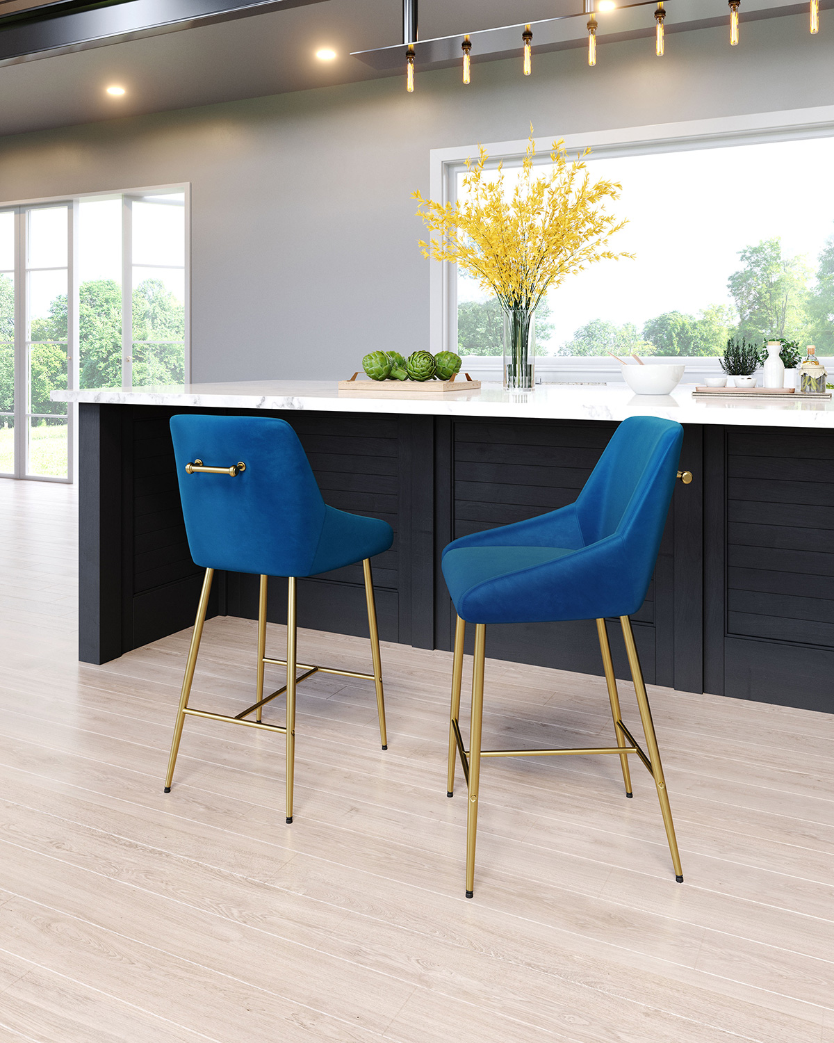 ZUO Madelaine Counter Chair - Navy/Gold