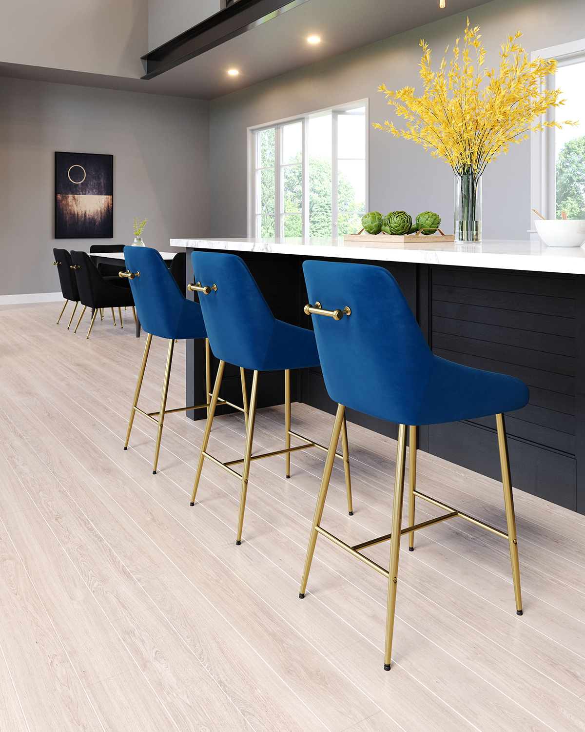 ZUO Madelaine Counter Chair - Navy/Gold