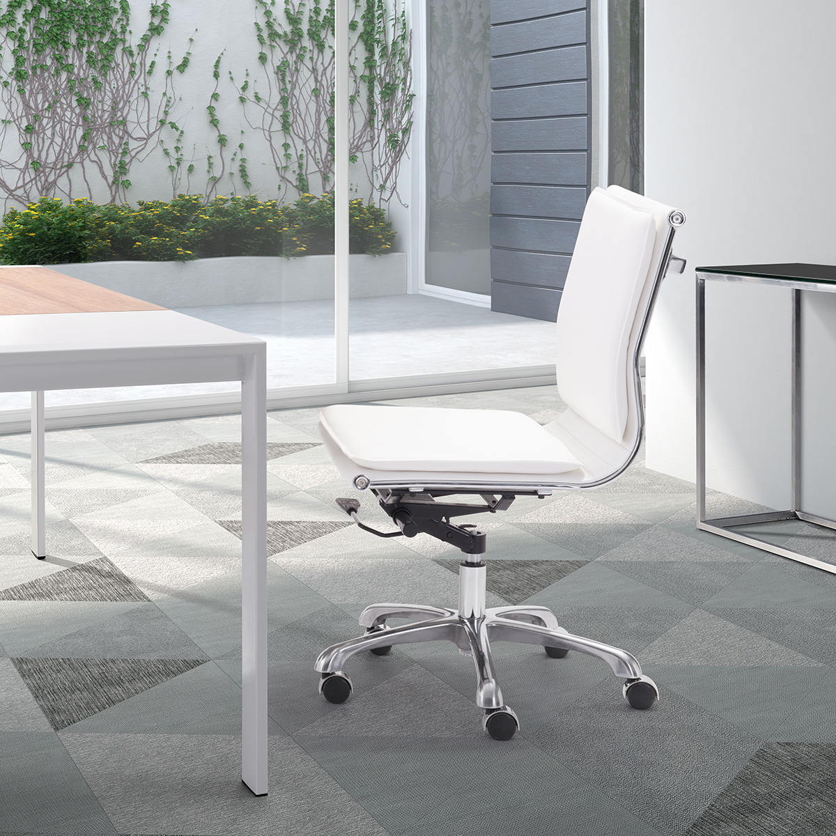 ZUO Lider Plus Armless Office Chair - White/Silver