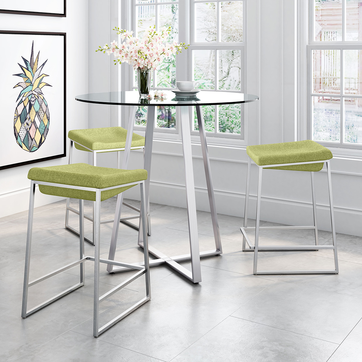 ZUO Lids Counter Stool (Set Of 2) - Green/Silver