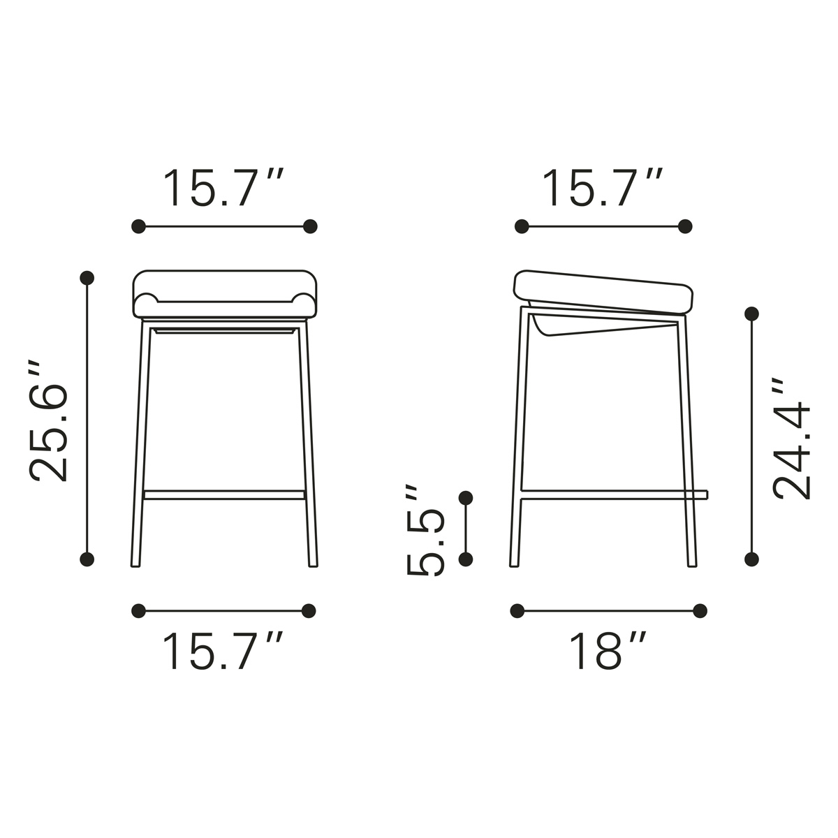 ZUO Lids Counter Stool (Set Of 2) - Green/Silver