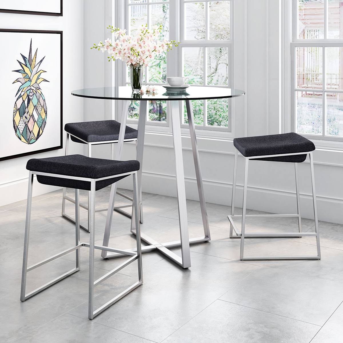 ZUO Lids Counter Stool (Set Of 2) - Dark Gray/Silver