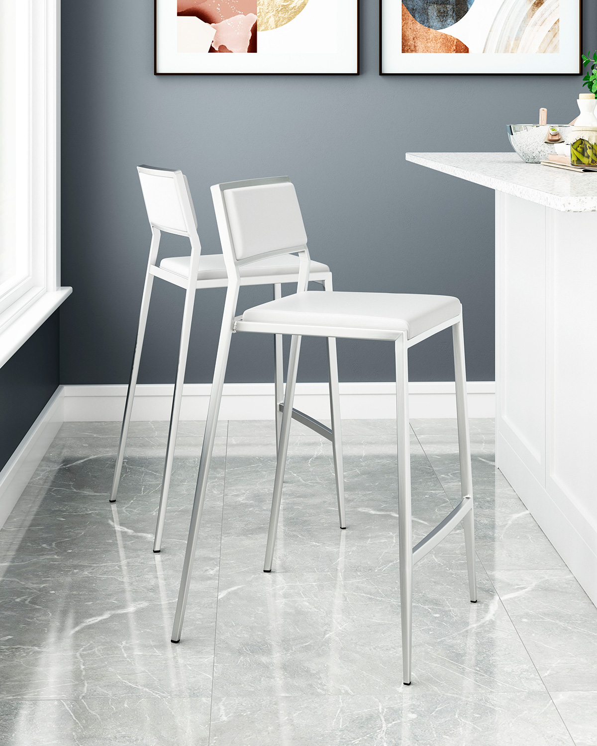 ZUO Dolemite Counter Chair (Set Of 2) - White/Silver