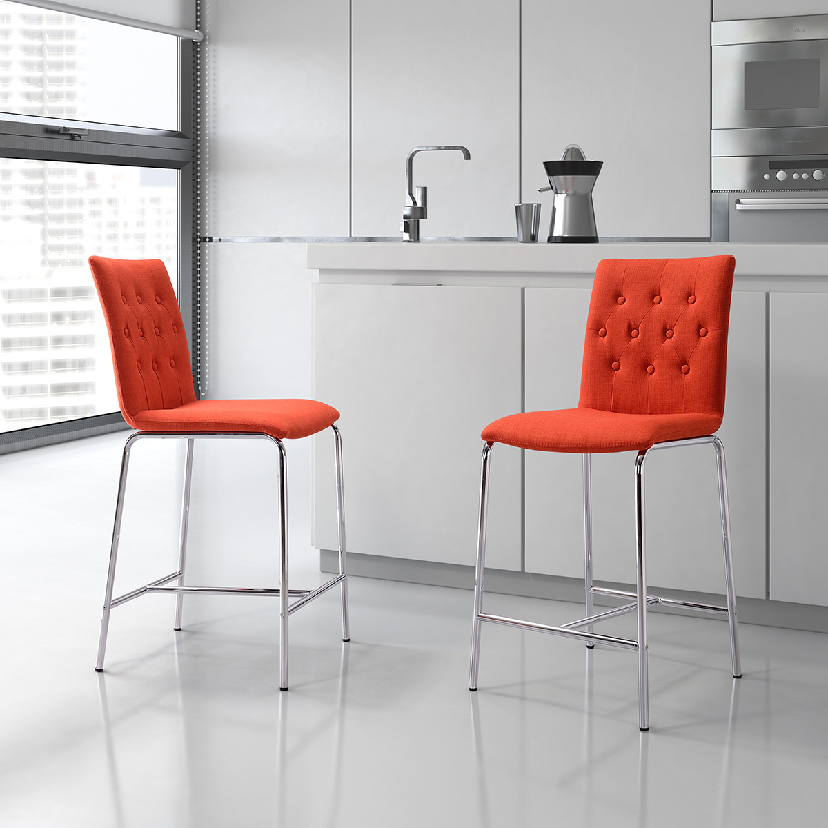 ZUO Uppsala Counter Chair (Set Of 2) - Tangerine/Silver