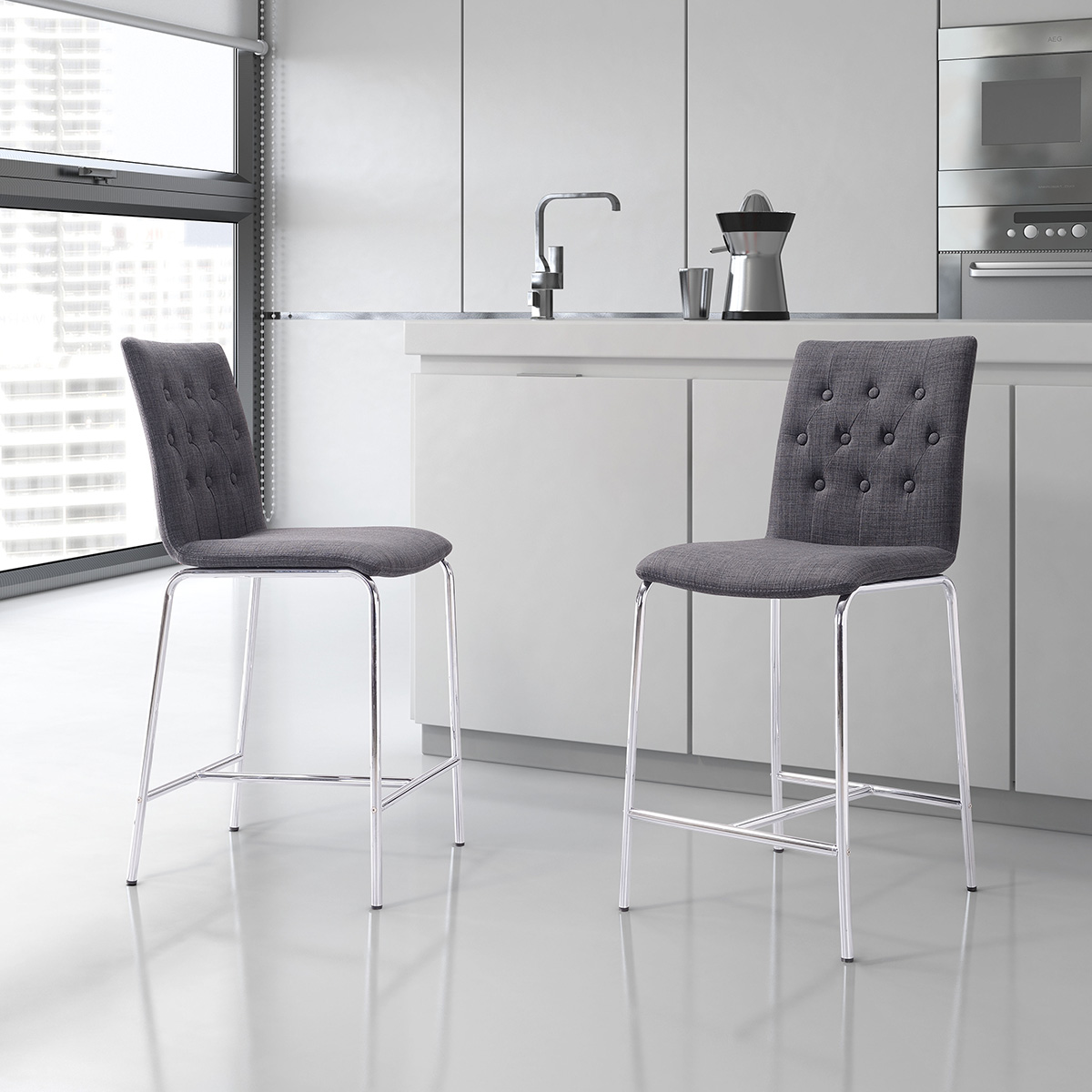 ZUO Uppsala Counter Chair (Set Of 2) - Graphite/Silver