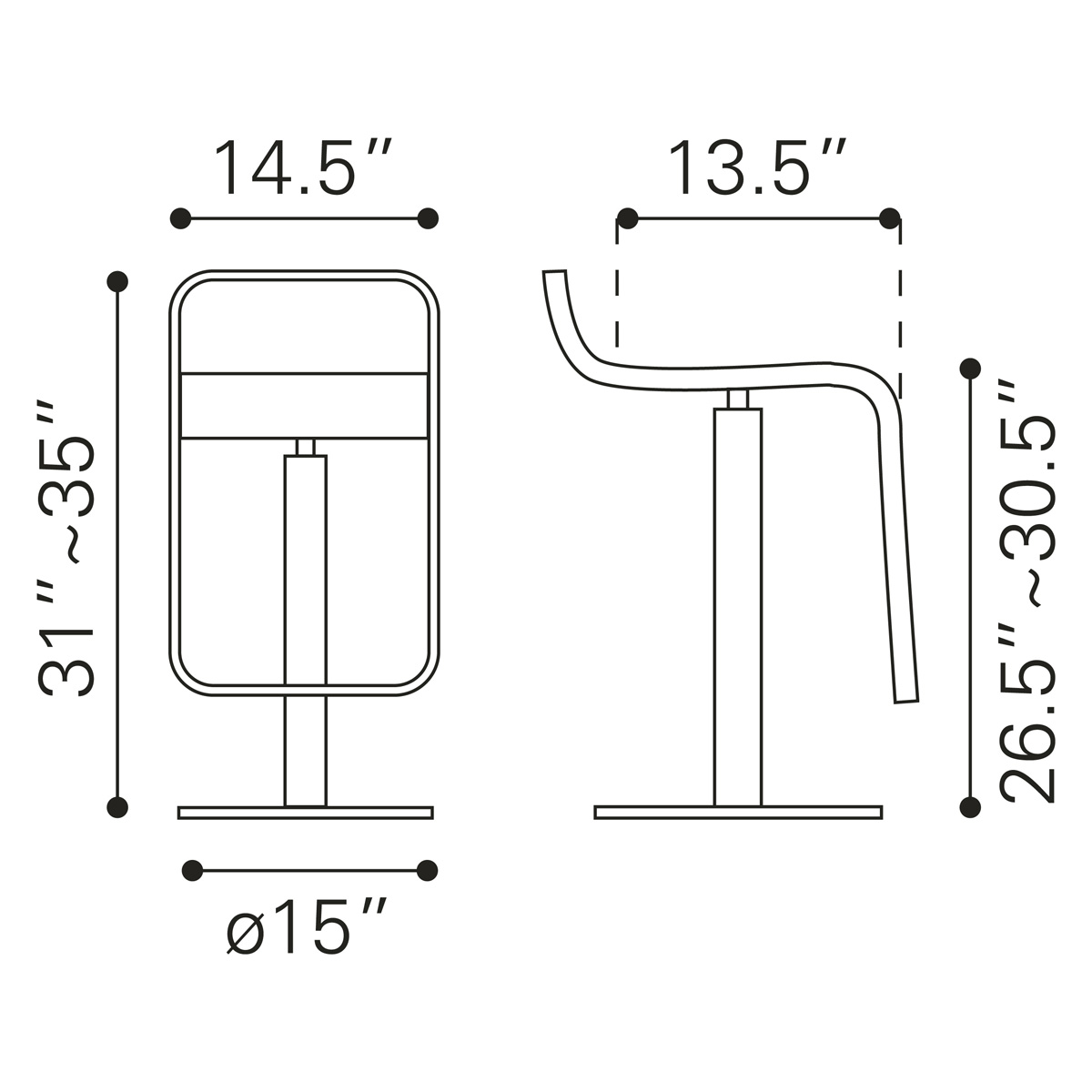 ZUO Equino Barstool - Black/Silver