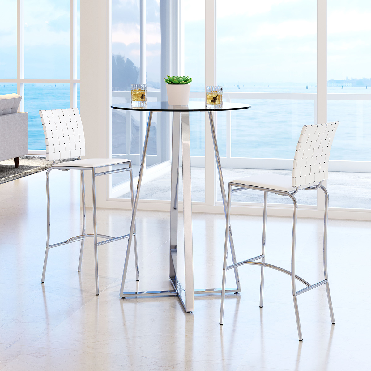 ZUO Criss Cross Bar Chair (Set Of 2) - White/Silver