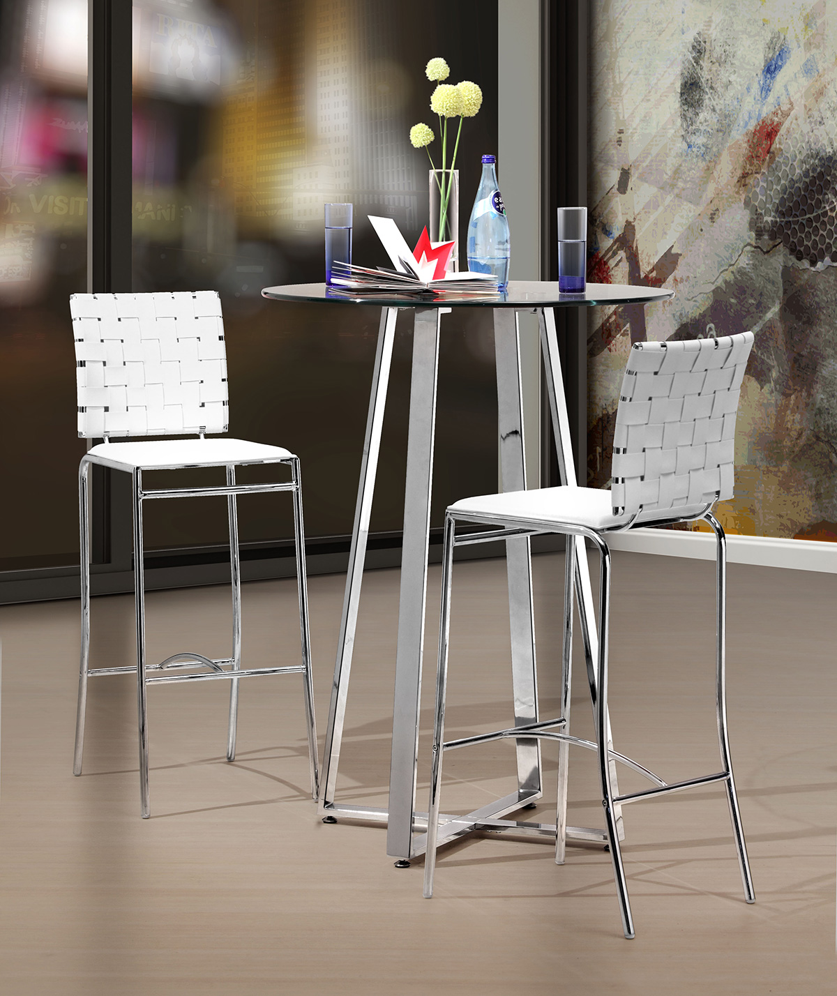 ZUO Criss Cross Bar Chair (Set Of 2) - White/Silver