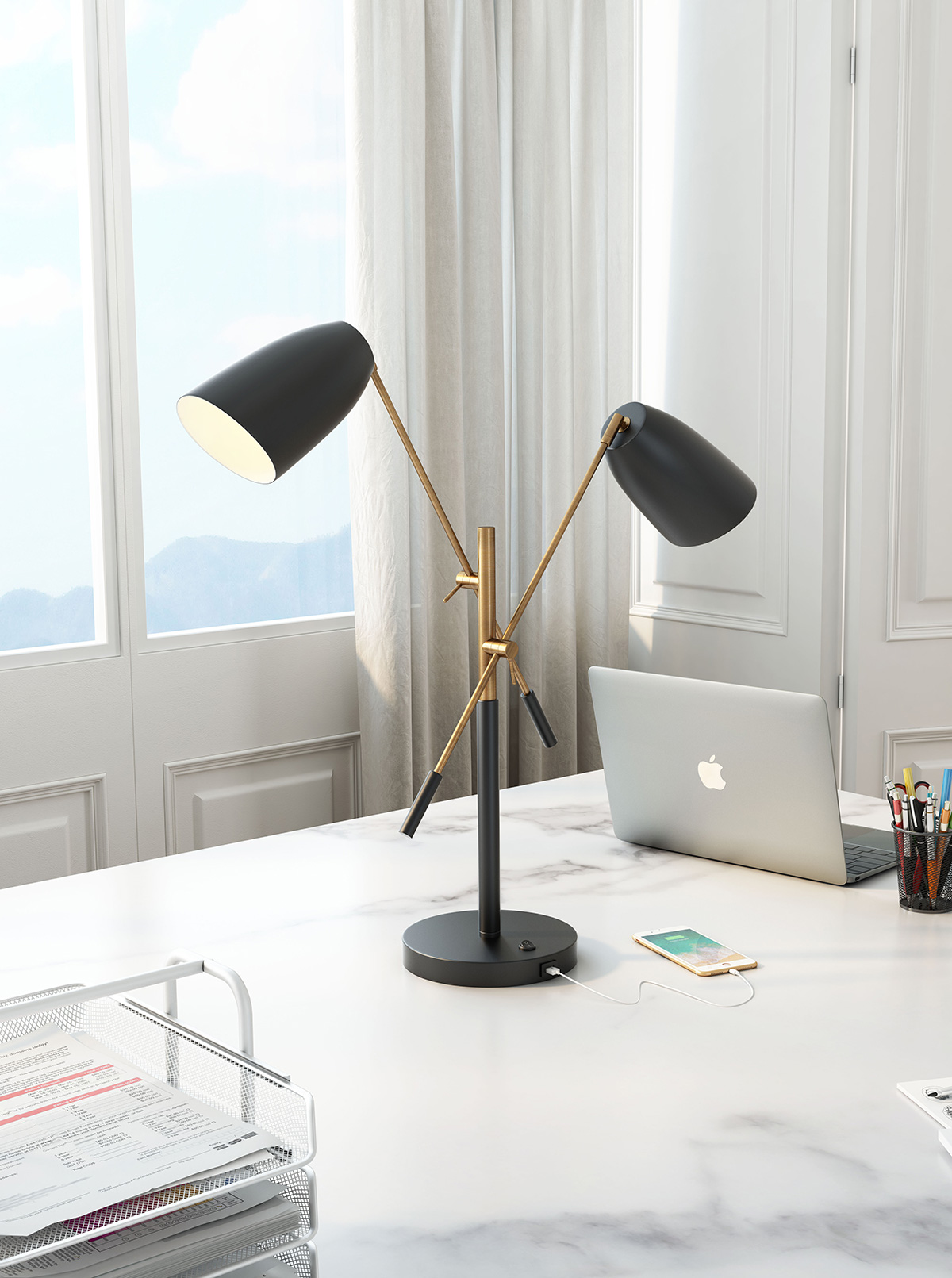 ZUO - Tanner Table Lamp in Matte Black/Brass