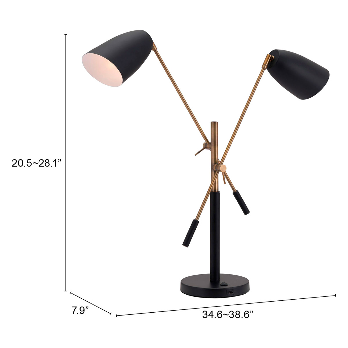 ZUO - Tanner Table Lamp in Matte Black/Brass